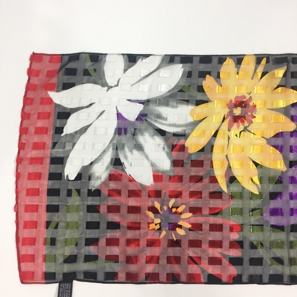 Scarf Multicolored Flowers Red Black Purple Yellow - Picture 12 of 15